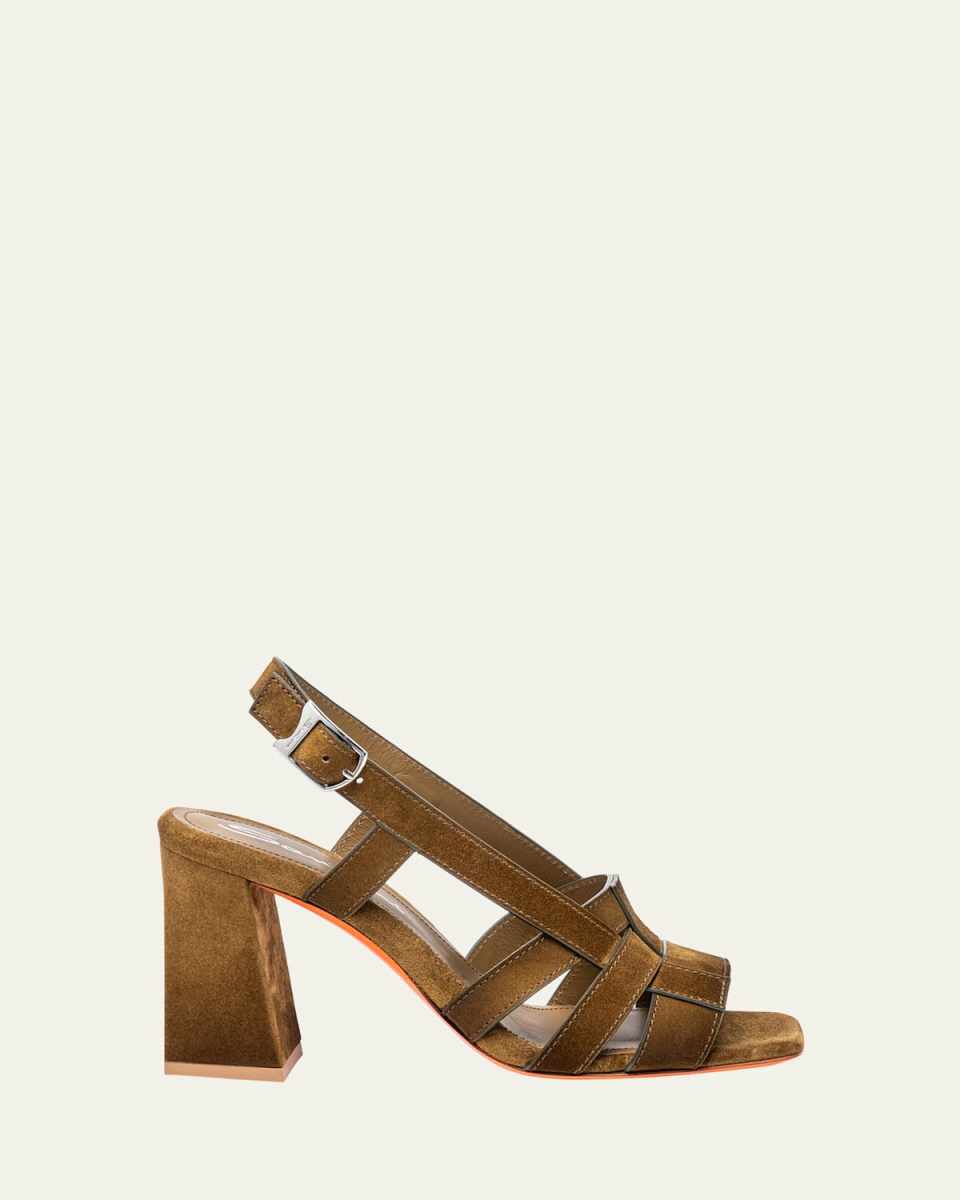 Venere Caged Suede Block-Heel Sandals